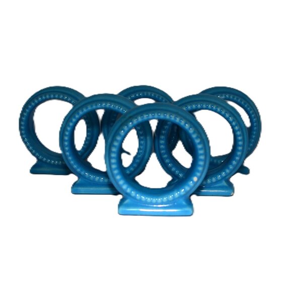 Set Of 6 Ceramic Blue Napkin Rings Dining Accessories Table Decor - Picture 2 of 5